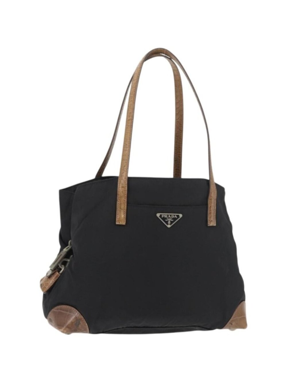 PRADA Tote Bag Nylon Black Silver